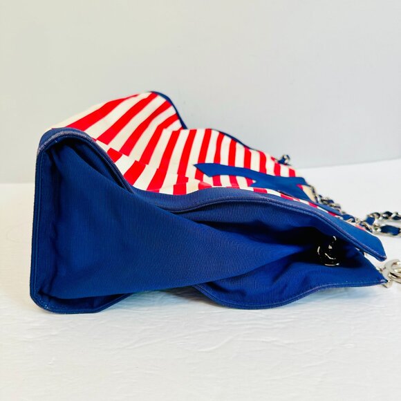 AUTHENTIC CHANEL CRUISE LINE CHAIN STRAP RED WHITE BLUE STRIPE RESORT VINTAGE - Picture 7 of 16